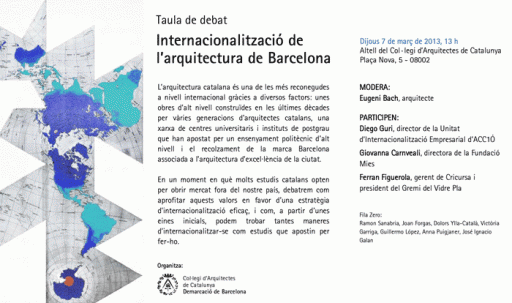 Taula de debat al Coac: Internacionalització de l’arquitectura de Barcelona