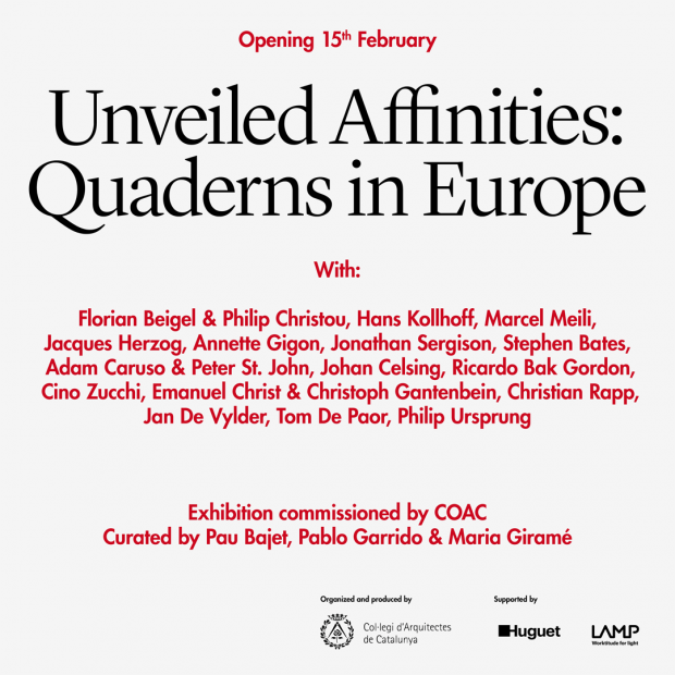 El 15 de Febrer el COAC inaugura l’exposició  “Unveiled Affinities: Quaderns in Europe”