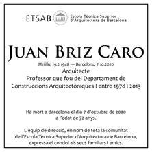 JUAN BRIZ CARO ha mort a Barcelona als 72 anys